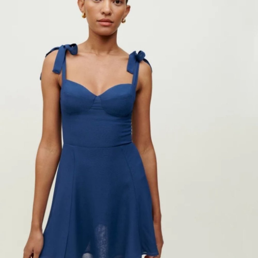 Reformation Navy Blue Tie-Shoulder Sundress